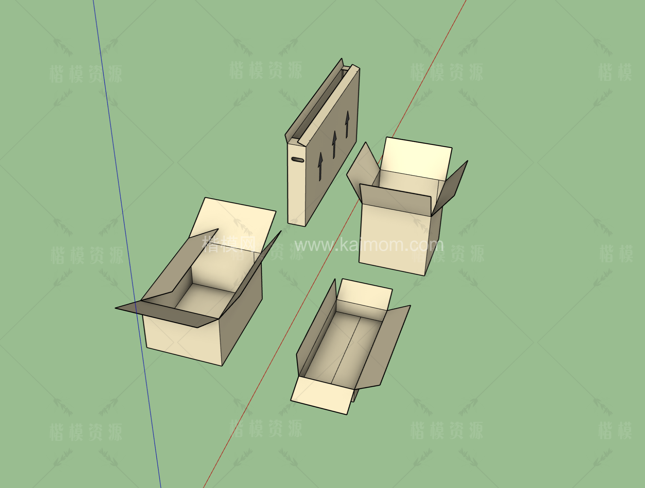 纸箱_木箱_包装盒SU模型下载-1
