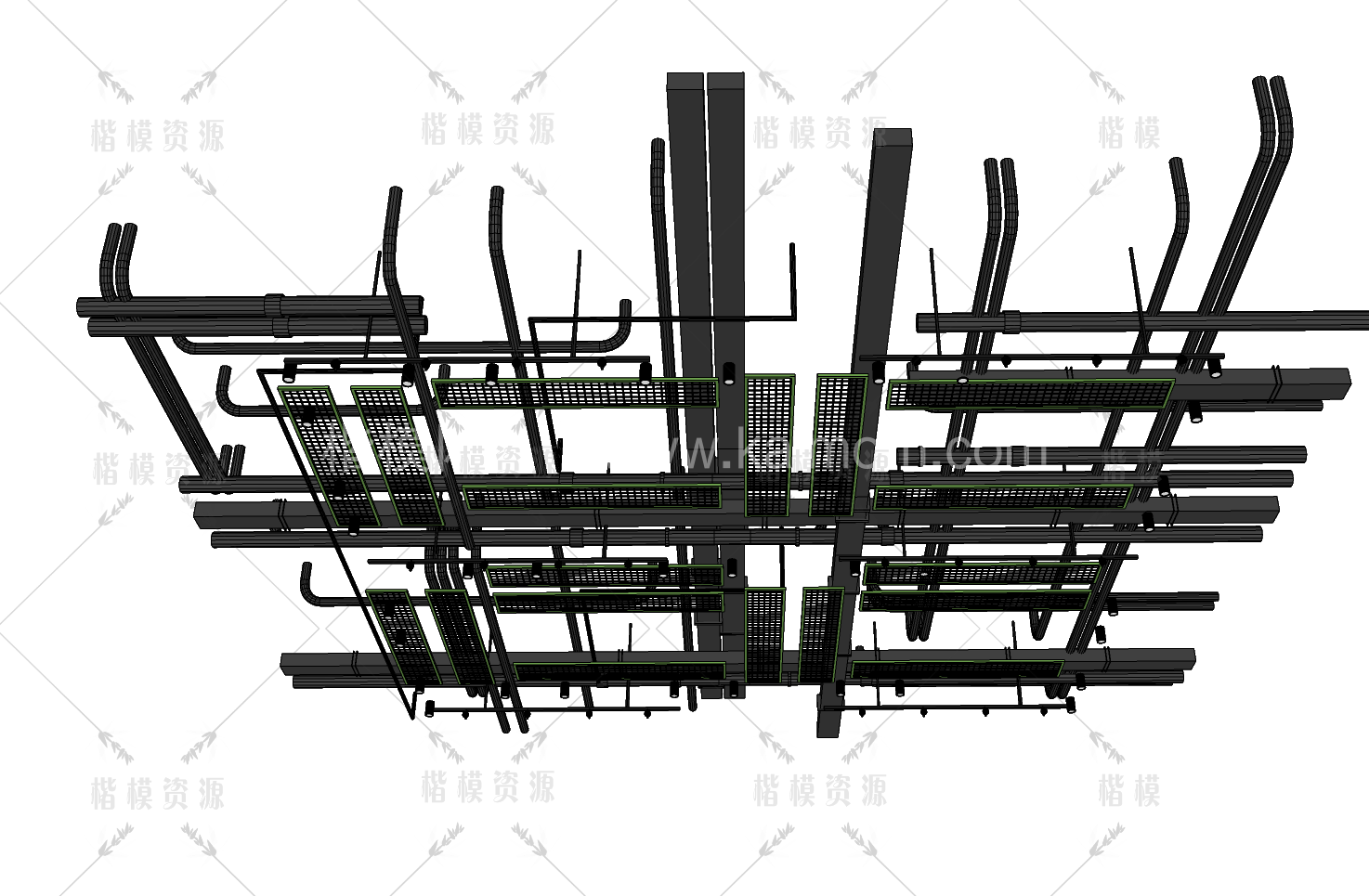 工业管道吊顶SU模型下载-1