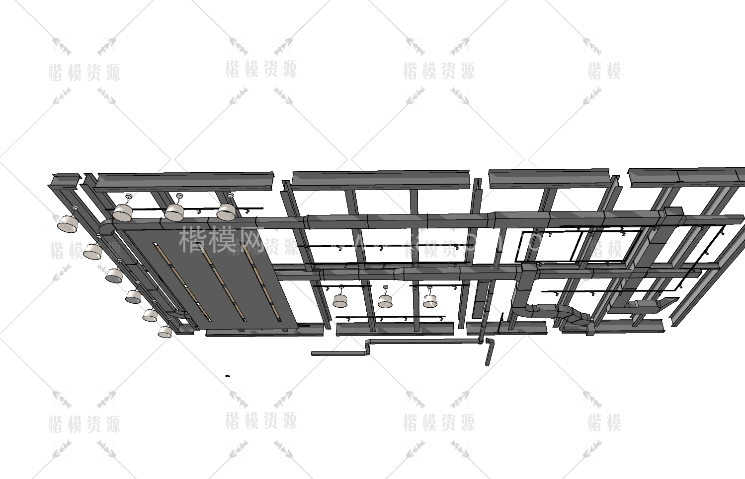 工业管道吊顶SU模型下载-1