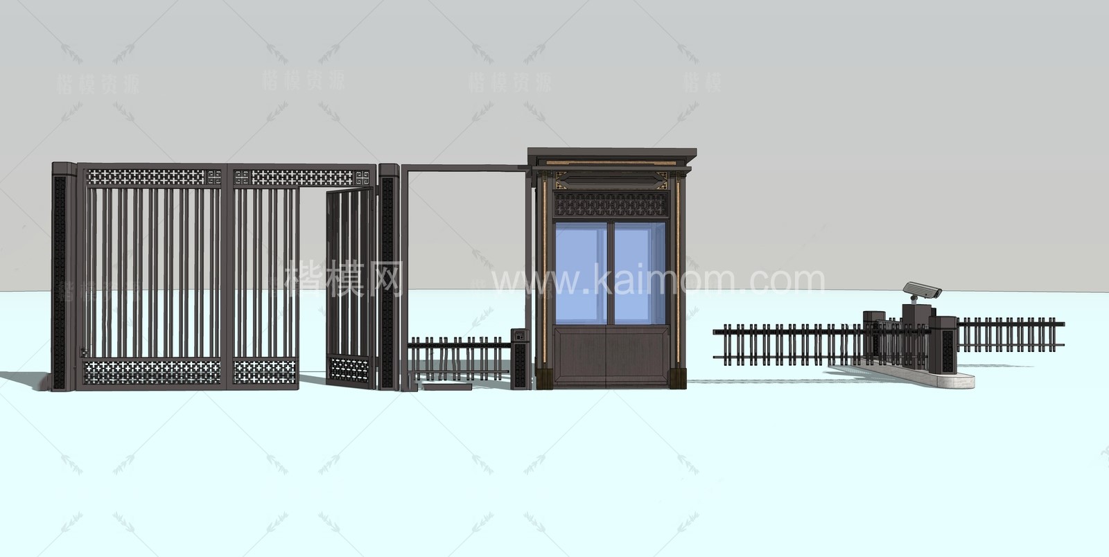 大门_岗亭_道闸SU模型下载-1