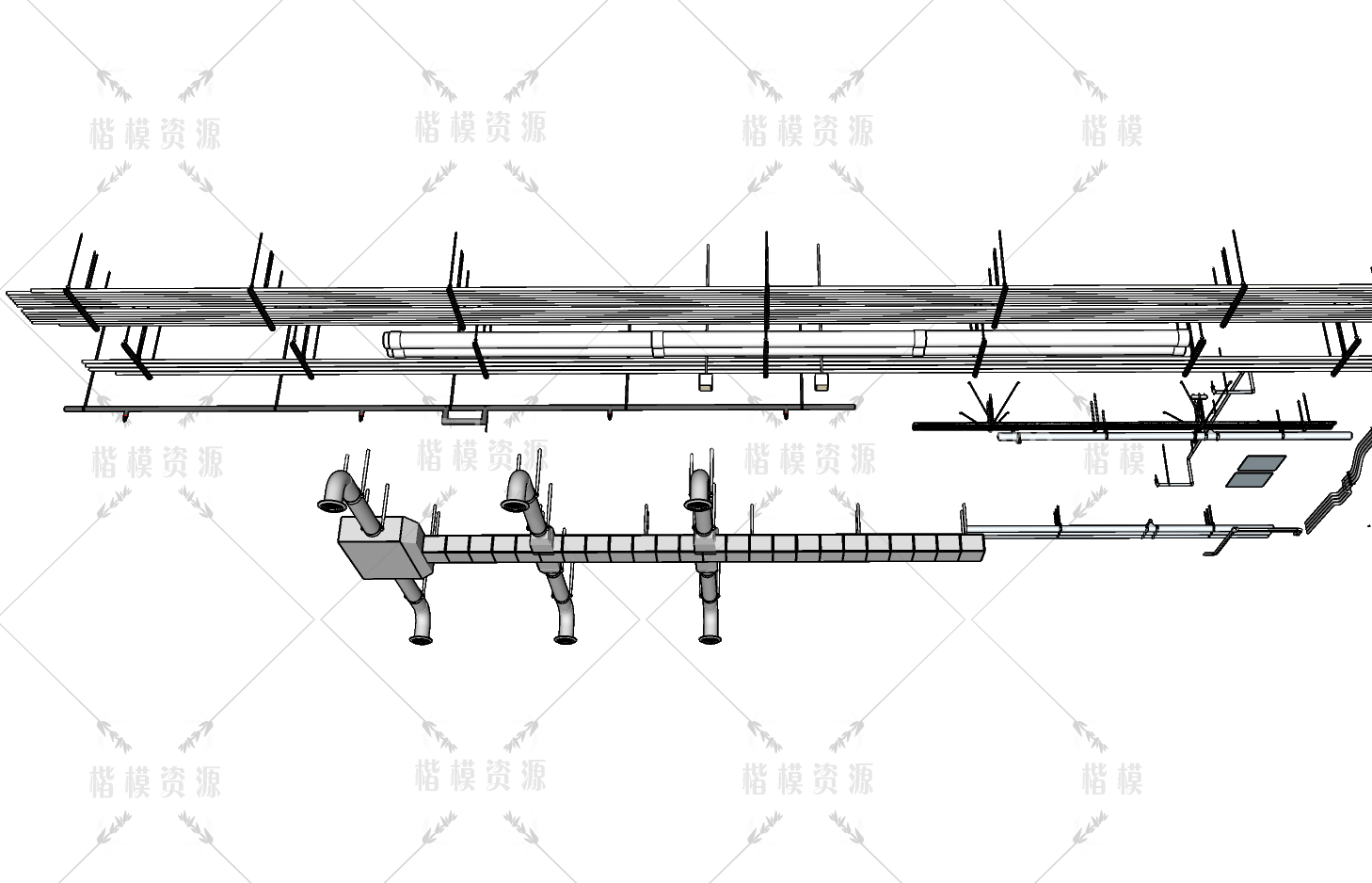 工业管道吊顶SU模型下载-1