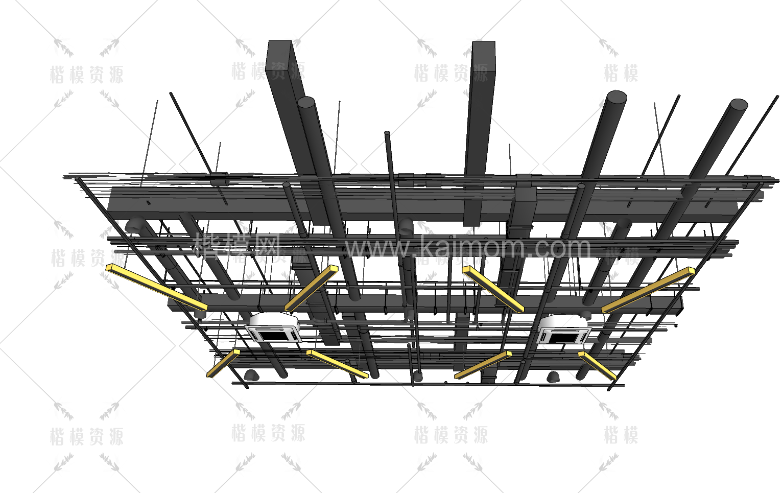 工业管道吊顶SU模型下载-1
