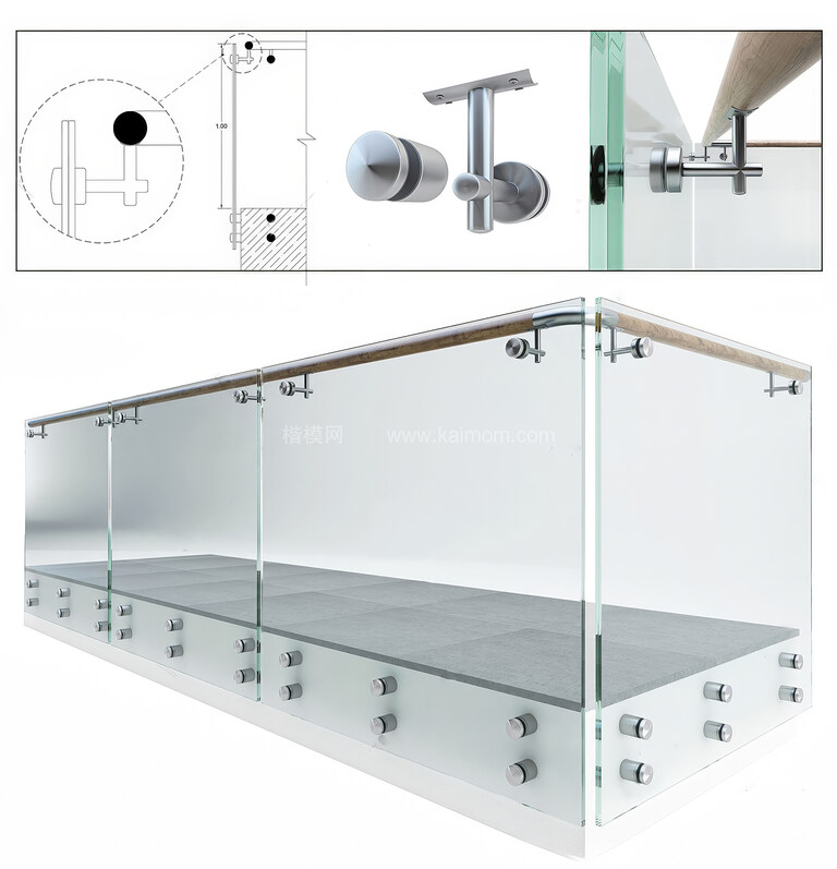 玻璃栏杆_不锈钢栏杆SU模型下载-1