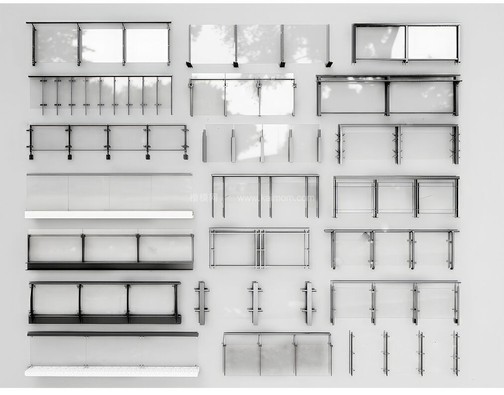 玻璃栏杆_不锈钢栏杆SU模型下载-1