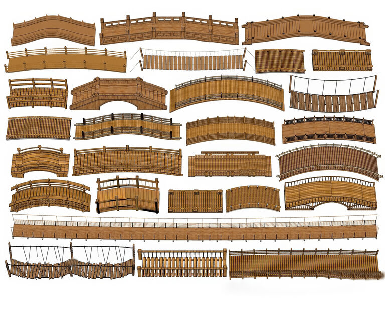 中式景观木桥_栈道桥_拱桥_景观桥SU模型下载-1