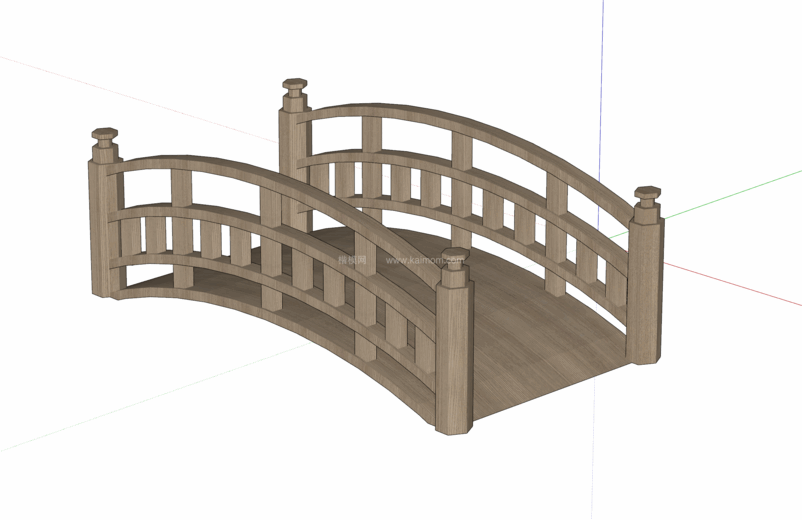 中式景观木桥_栈道桥_拱桥_景观桥SU模型下载-1