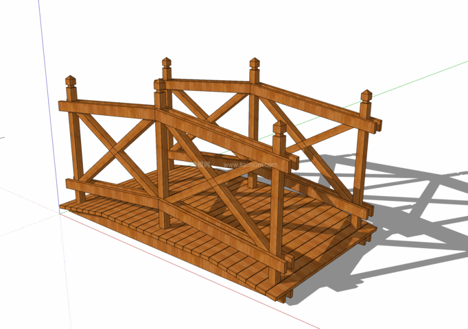 中式景观木桥_栈道桥_拱桥_景观桥SU模型下载-1