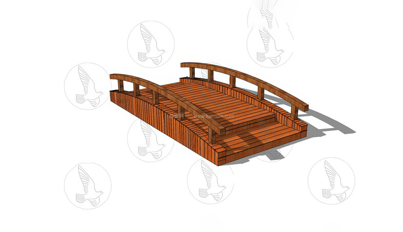 中式景观木桥_栈道桥_拱桥_景观桥SU模型下载-1