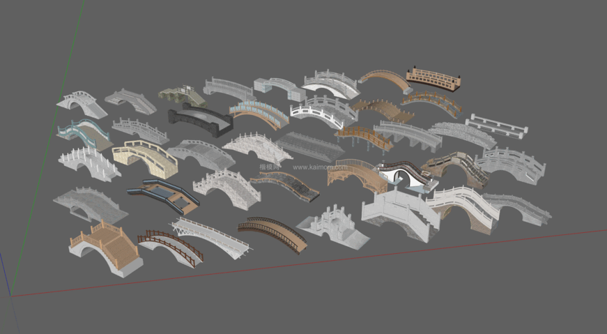 中式景观木桥_栈道桥_拱桥_景观桥SU模型下载-1