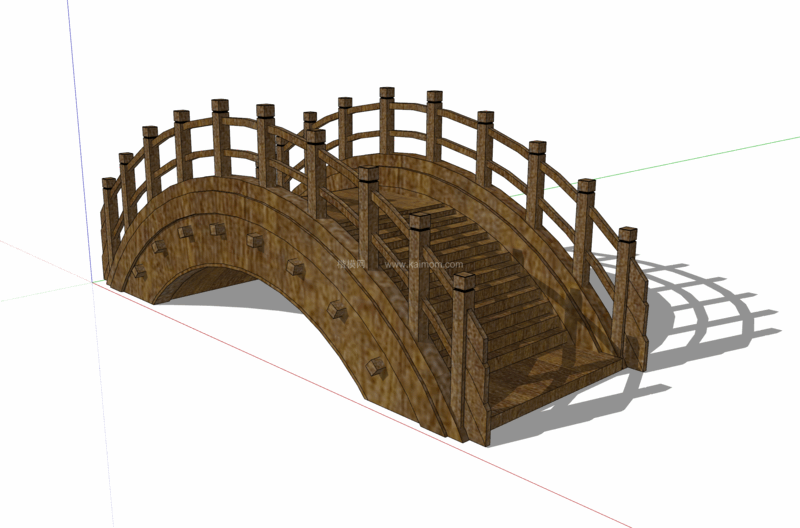 中式景观木桥_栈道桥_拱桥_景观桥SU模型下载-1