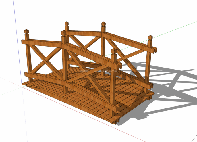 中式景观木桥_栈道桥_拱桥_景观桥SU模型下载-1