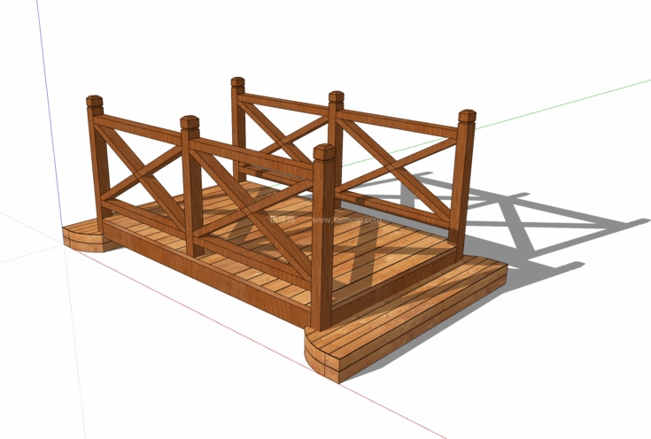 中式景观木桥_栈道桥_拱桥_景观桥SU模型下载-1