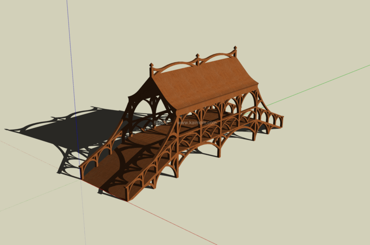中式景观木桥_栈道桥_拱桥_景观桥SU模型下载-1