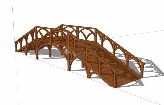 中式景观木桥_栈道桥_拱桥_景观桥SU模型下载-1