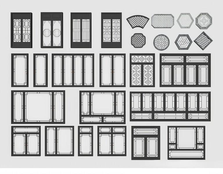 中式门窗_古典门窗SU模型下载-1